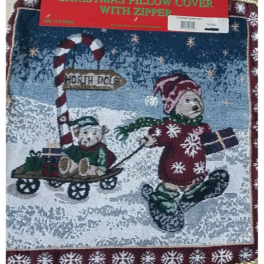 Christmas Tapestry #24 Pillow Cover with Zipper for a 17.5 Pillow Lot of 2